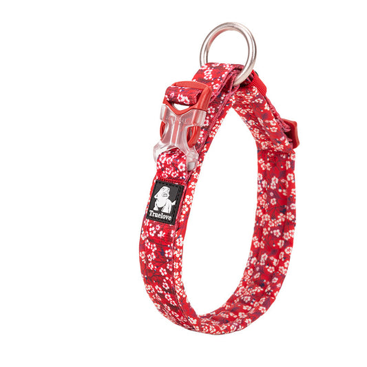 Rött blommigt hundhalsband med justerbar passform
