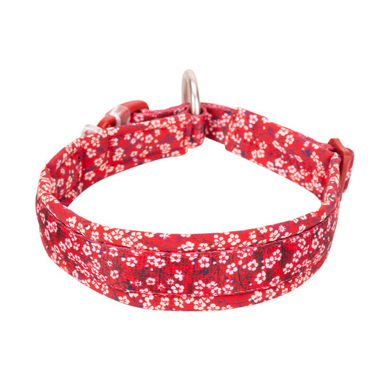 Justerbart hundhalsband för hundar – röd blommig design med reflex och vaddering