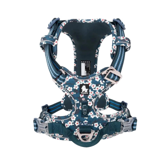 Blå hundsele med blommigt mönster från Truelove för bekväm passform