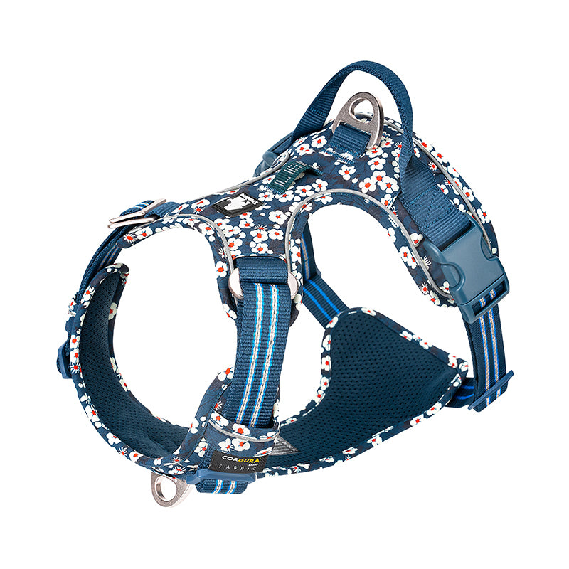 Reflekterande blå hundsele med blommigt motiv från Truelove